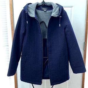 Kristen Blake navy blue and grey quilt utility jacket coat for fall winter